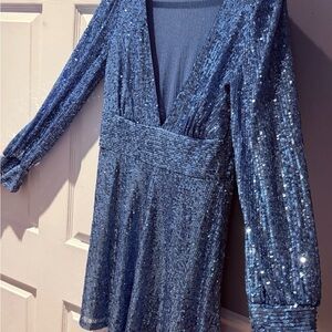 Honey and Rosie Sparkling Blue Long Sleeve Dress